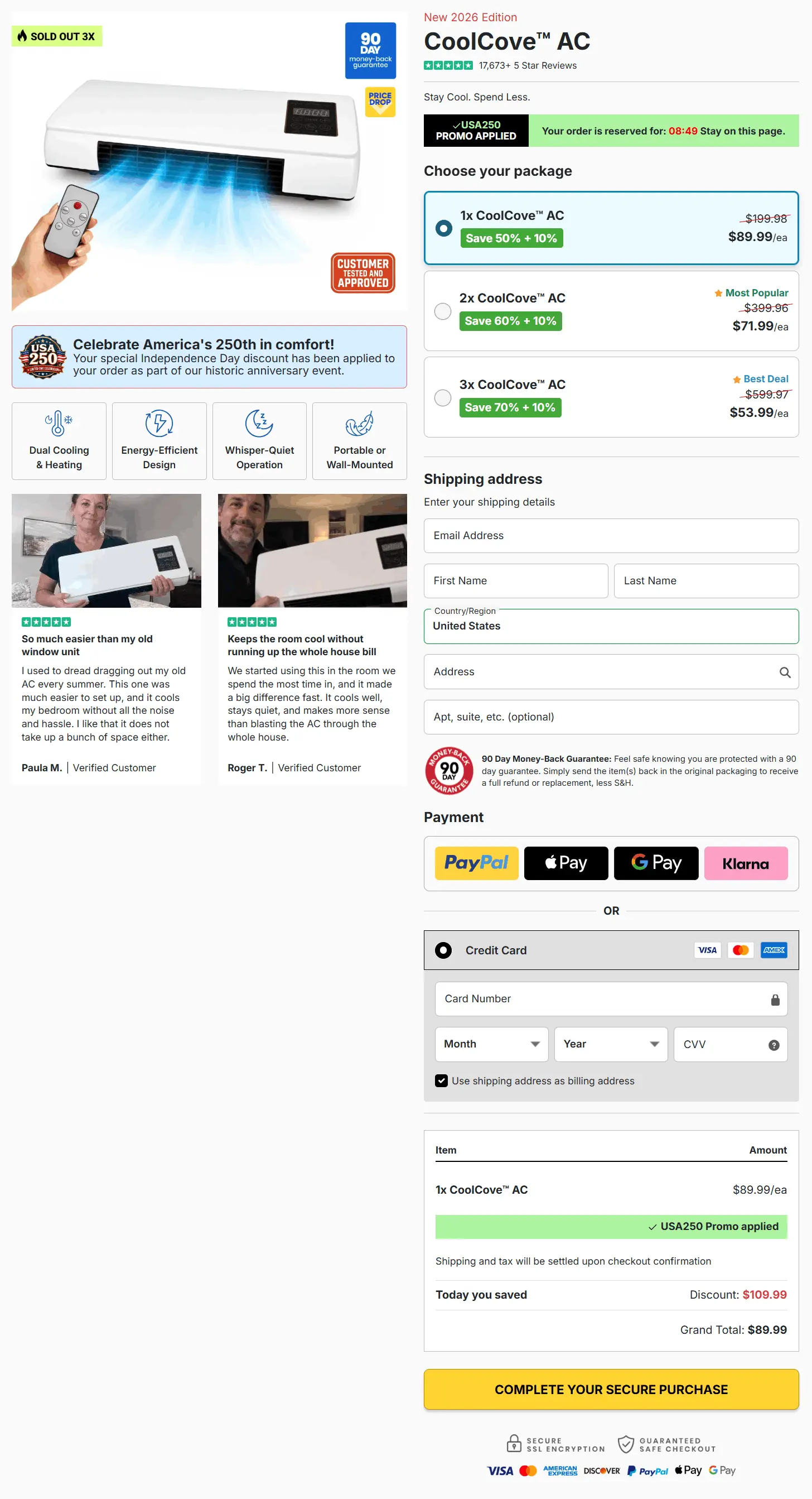 coolcove secure checkout page